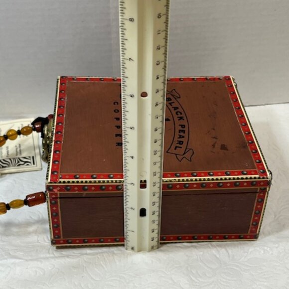 Unique Black Pearl Cobre Copper Cigar Handbag Box Purse Beaded Handle - Picture 12 of 16